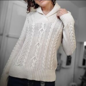 Chaps Cream Cowl Neck Cable Knit Sweater